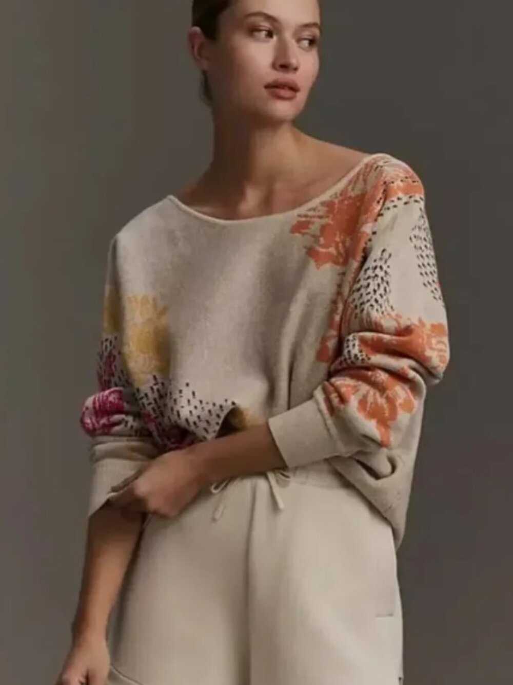 Daily Practice by anthropologie- Floral Pattern Off shoulder Sweater - Beige - Picture 4 of 4